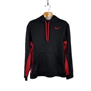 Nike Therma Fit Hoodie Black Red Men's M Athletic Pullover Activewear Streetwear